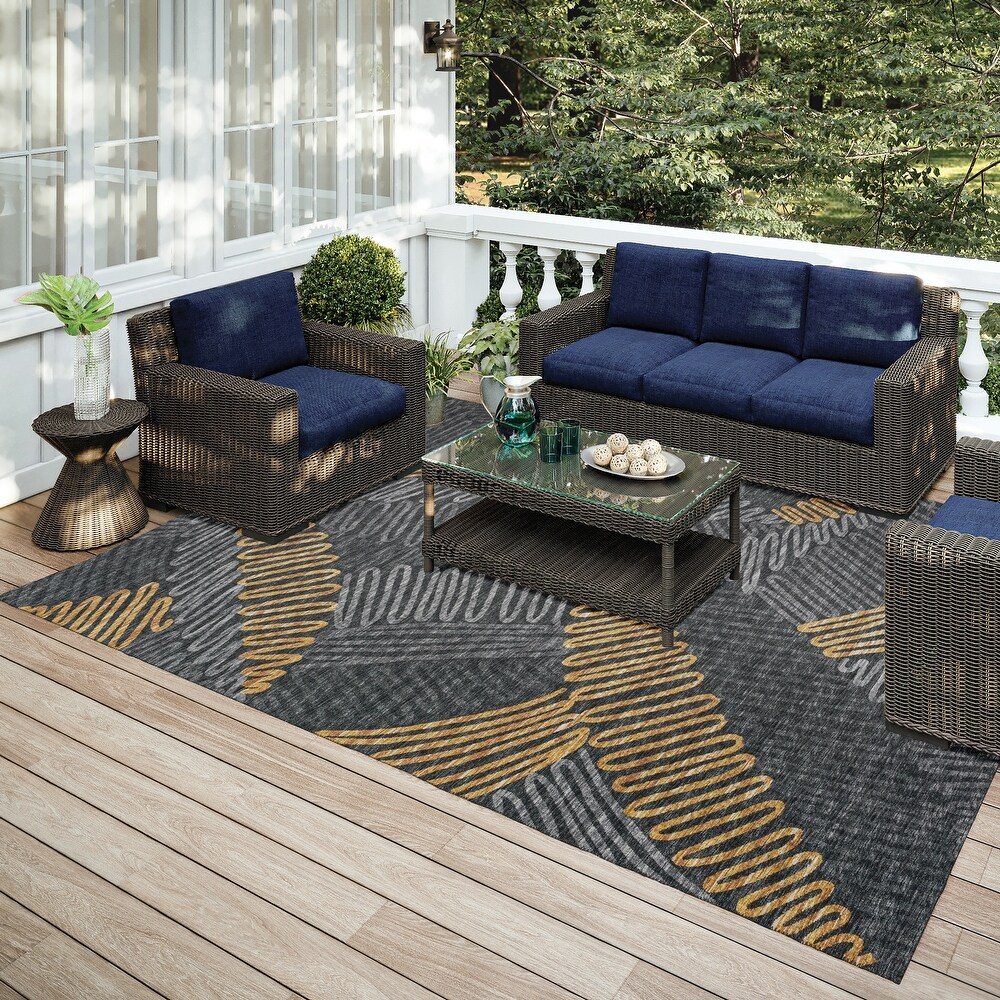 Indoor/ Outdoor Addison Yuma Modern Palm Leaf Washable Area Rug