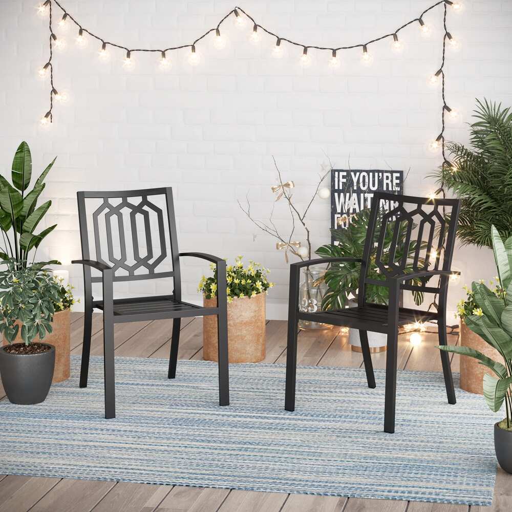 2 Piece Outdoor Patio Metal Dining Chairs for Garden Backyard E coating Weather resistant Stackable Armchairs