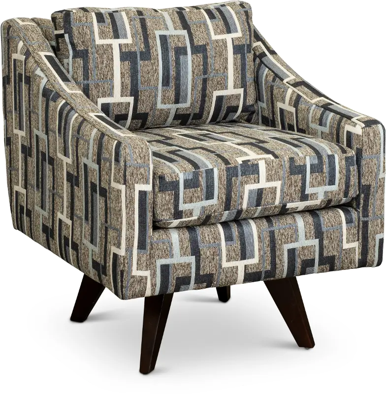 Henley Gray， Blue and Ivory Swivel Accent Chair