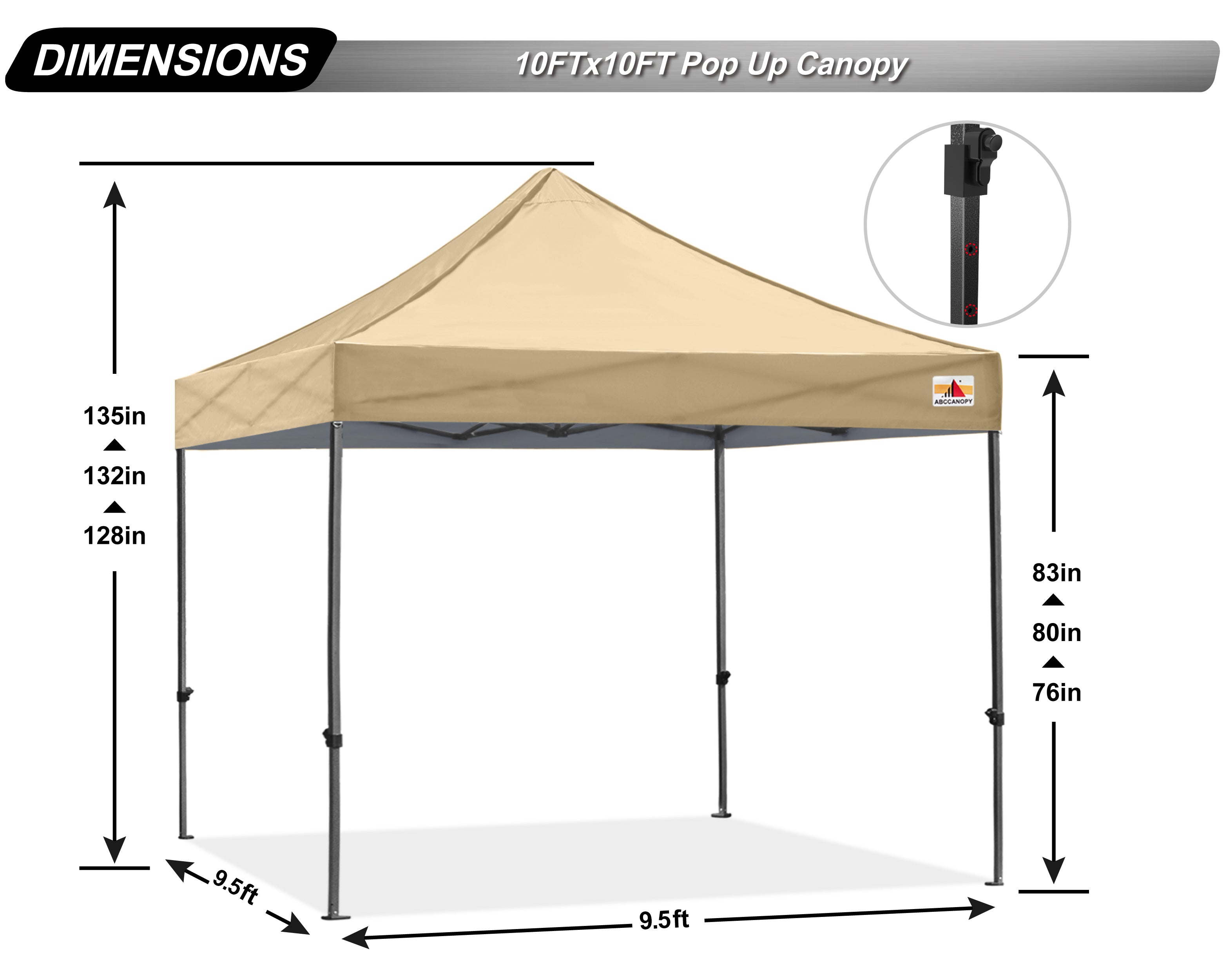 ABCCANOPY 10ft x 10ft Sturdy Instant Shelter Metal Outdoor Pop up Canopy，Beige