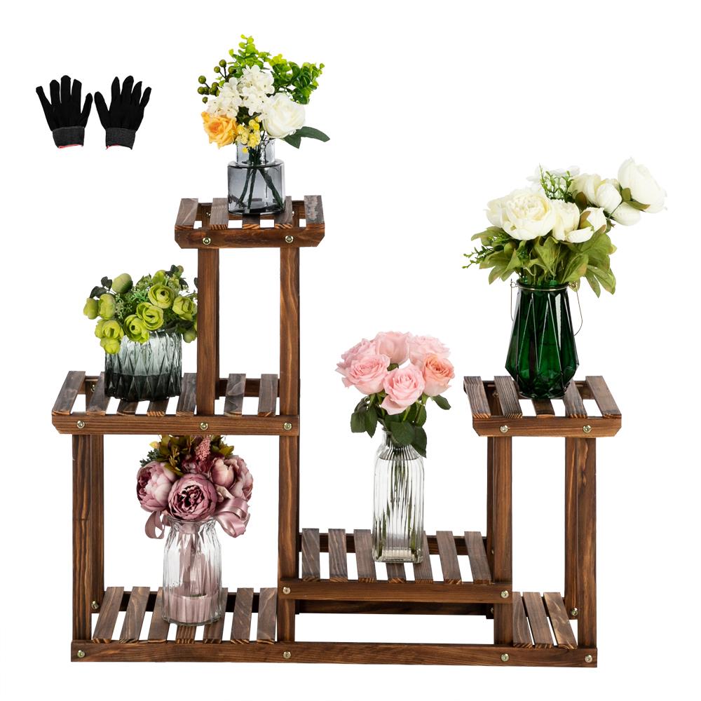 Winado 5-Tier Natural Pine Wood Flower Stand Plant Rack Pot Holder