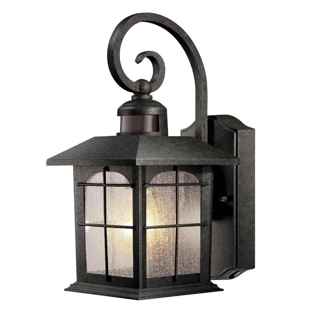 Hampton Bay 180-Degree 1-Light Aged Iron Outdoor Motion-Sensing Wall Lantern Sconce HB7251M-292