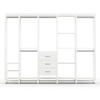 CLOSETS By LIBERTY 108 in. W White Adjustable Wood Closet System with 13-Shelves 6-Rods and 3-Drawers HS47567-RW-09