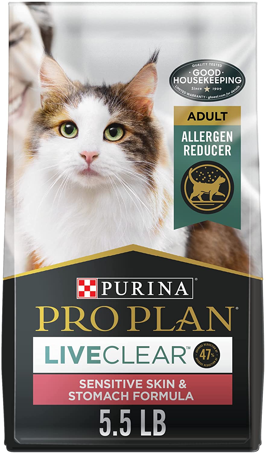 Purina Pro Plan Allergen Reducing， High Protein Dry Cat Food， LIVECLEAR Turkey and Oatmeal Formula - 5.5 lb. Bag