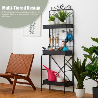 Glitzhome 68 in. H 3-Tier Black Metal Shelf Planter Stands or Storage Rack Kits and Accessories 2007200065