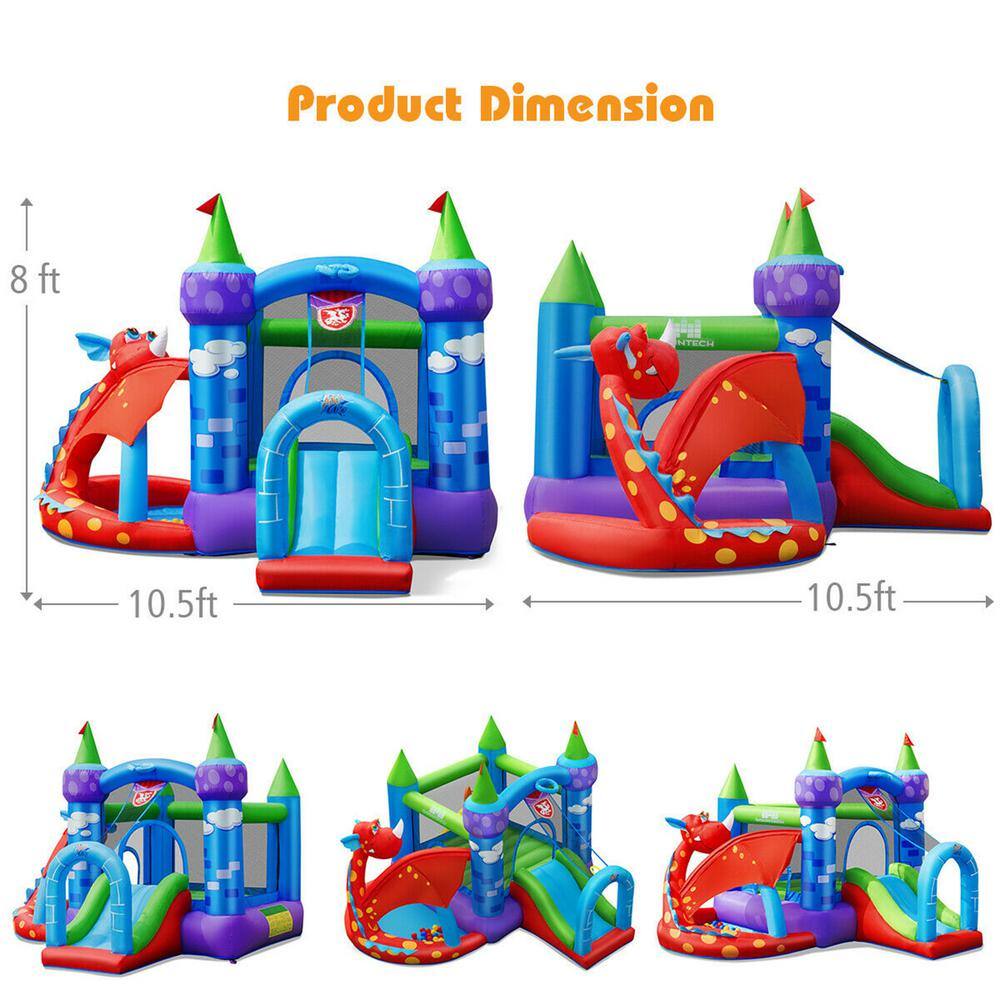 Gymax Kids Inflatable Bounce House Dragon Jumping Slide Bouncer Castle with 750-Watt Blower GYM04948