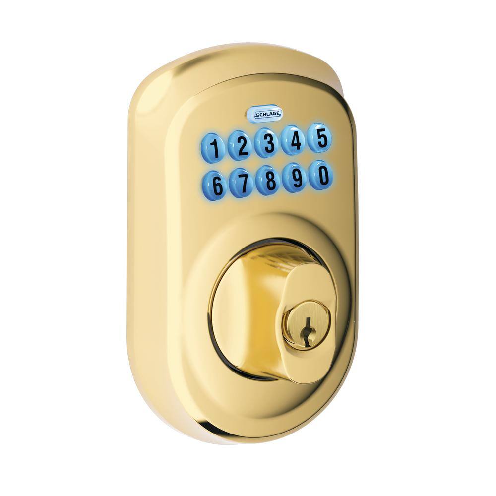 Schlage Plymouth Bright Brass Electronic Keypad Deadbolt BE365 PLY 505 605