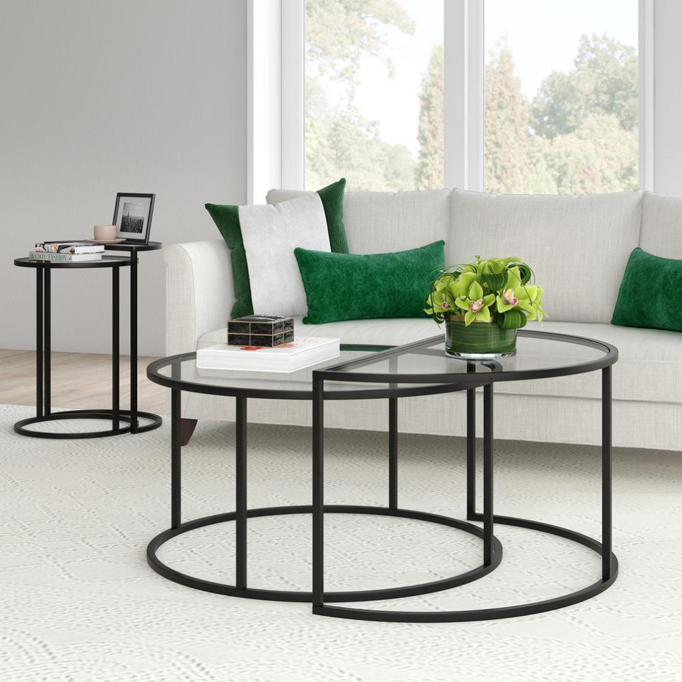 Luna Round  ampDemilune Nested Coffee Table in Blackened Bronze   Contemporary   Coffee Tables   by BisonOffice  Houzz