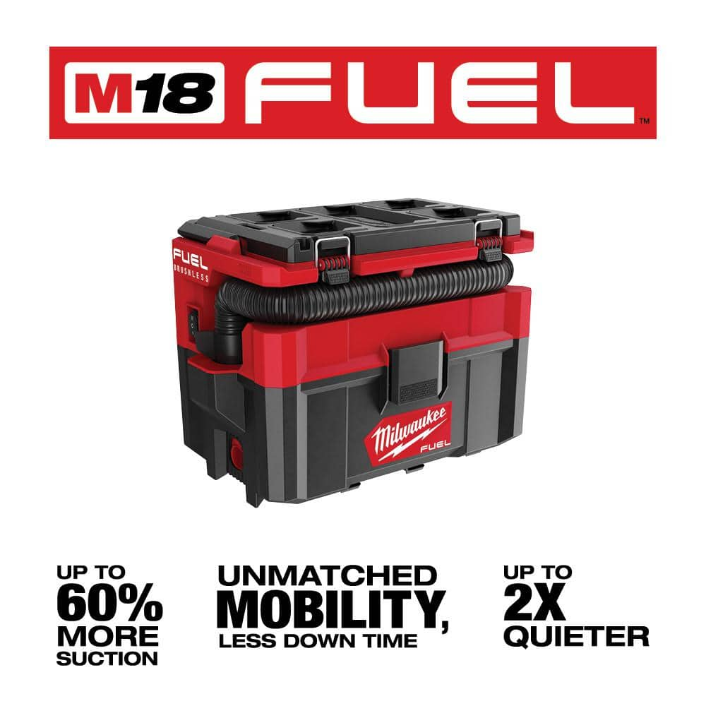 Milwaukee M18 FUEL PACKOUT 18-Volt Lithium-Ion Cordless 2.5 Gal. Wet/Dry Vacuum (Vacuum-Only) 0970-20