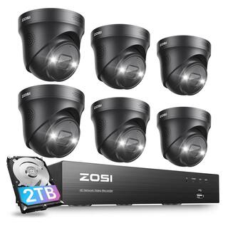 ZOSI 4K UHD 8-Channel 2TB PoE NVR Security Camera System with 6 8MP Wired Black Spotlight Cameras 2-Way Audio Night Vision ‎8SN-2258AB6-20-US1