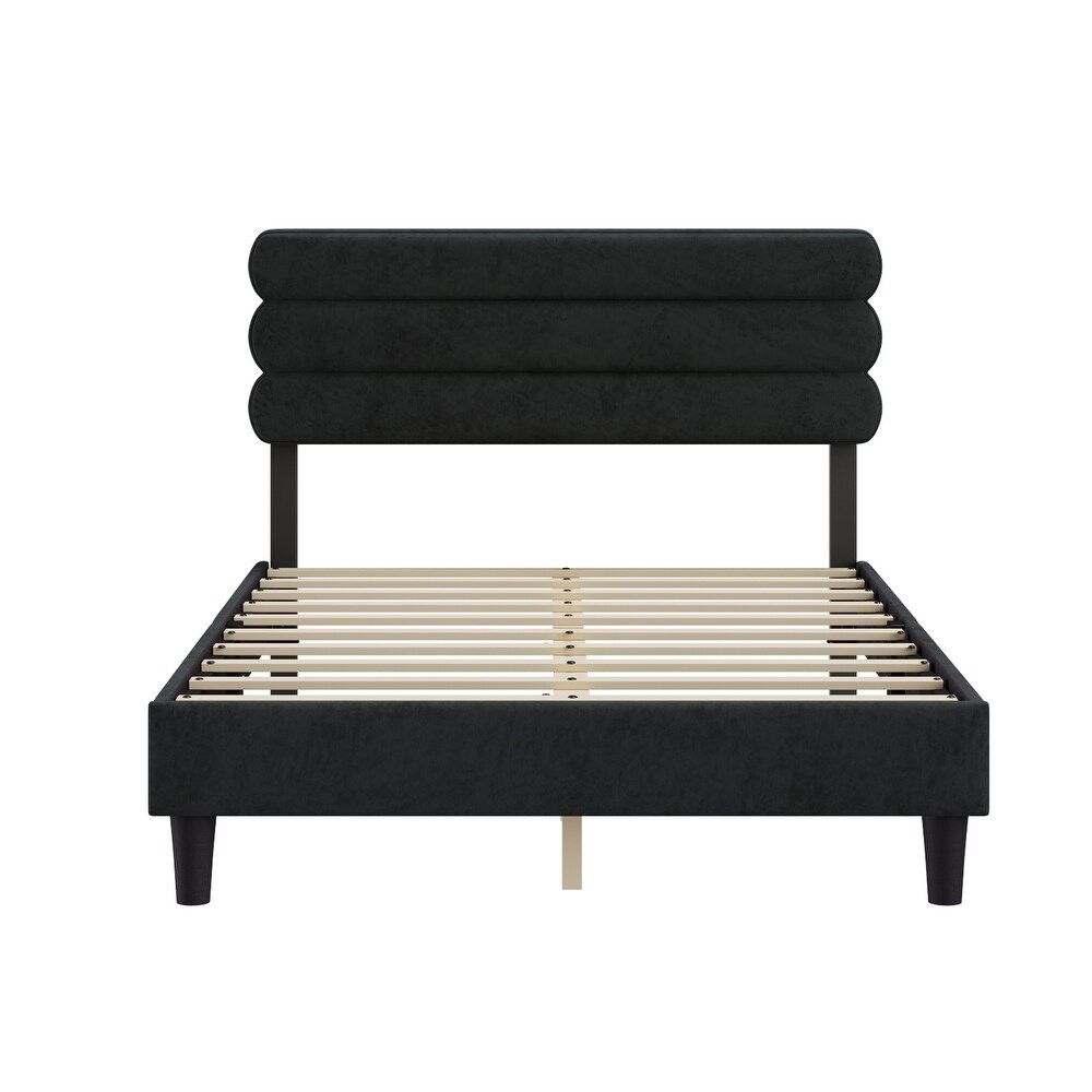 King Bed Frame with Headboard Sturdy Platform Bed with Wooden Slats Support No Box Spring Mattress Foundation Easy Assembly