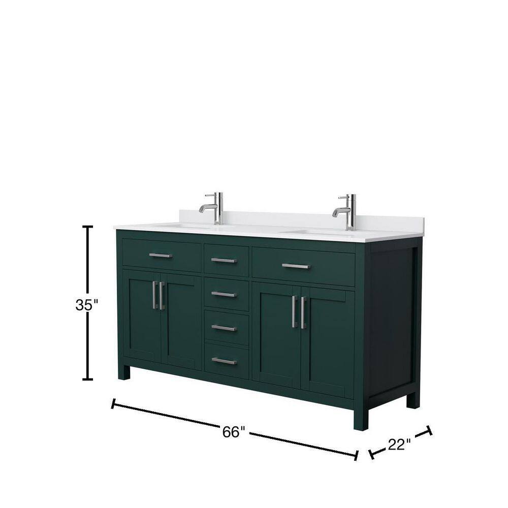 Wyndham Collection Beckett 66 in. W x 22 in. D x 35 in. H Double Sink Bathroom Vanity in Green with White Cultured Marble Top WCG242466DGEWCUNSMXX