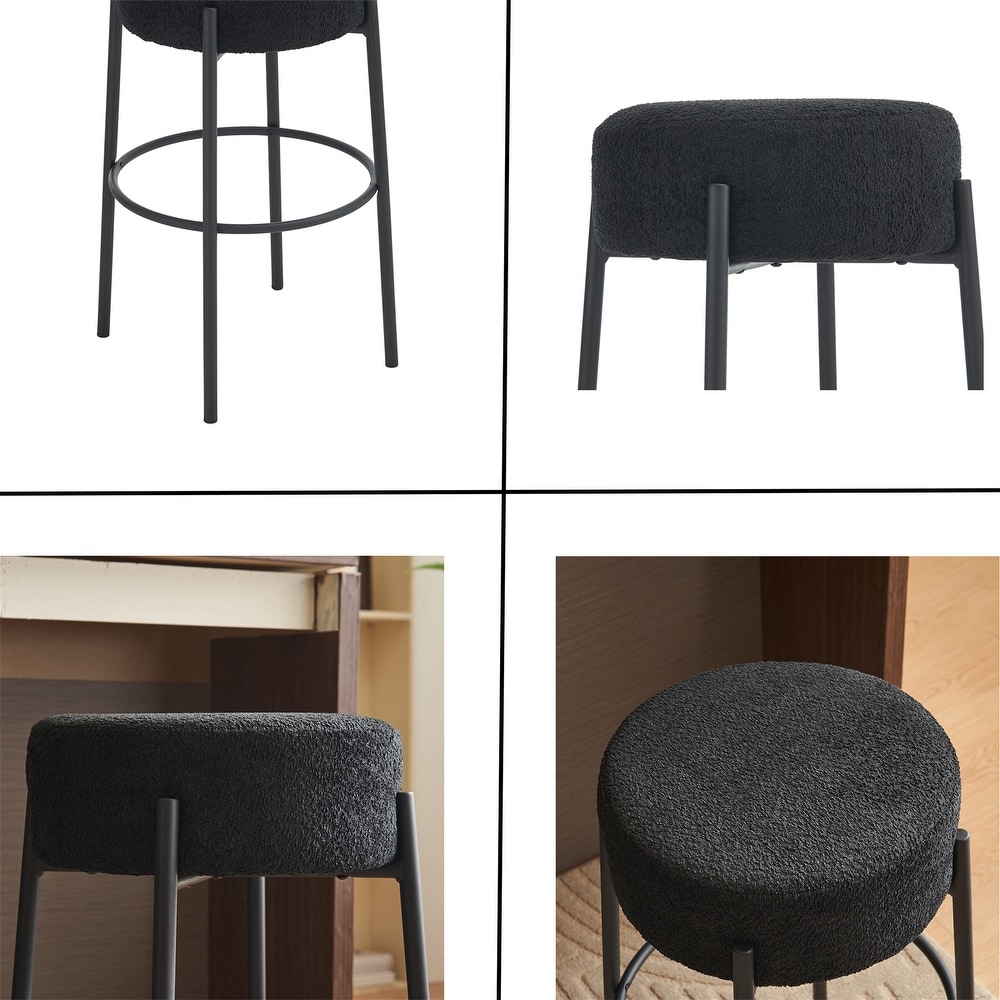 Set of 2 Round Contemporary Upholstered High Bar Stools