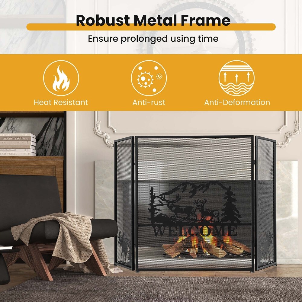 Costway 52 x 31 In Fireplace Screen 3 Panel Spark Guard with Natural   See Details