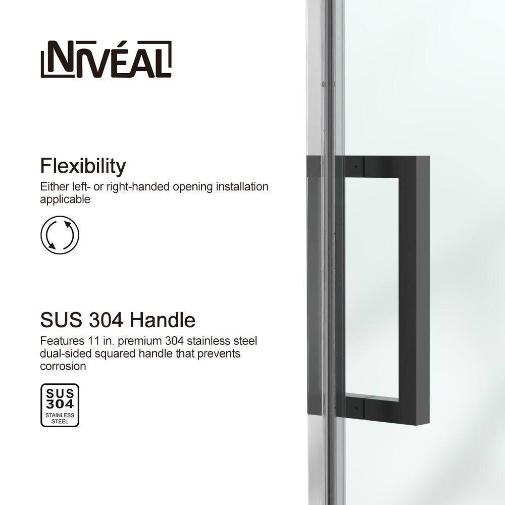 niveal Essen 60 in. W x 60 in. H Sliding Semi-Frameless Tub Door in Matte Black Finish LU7151-6060MB