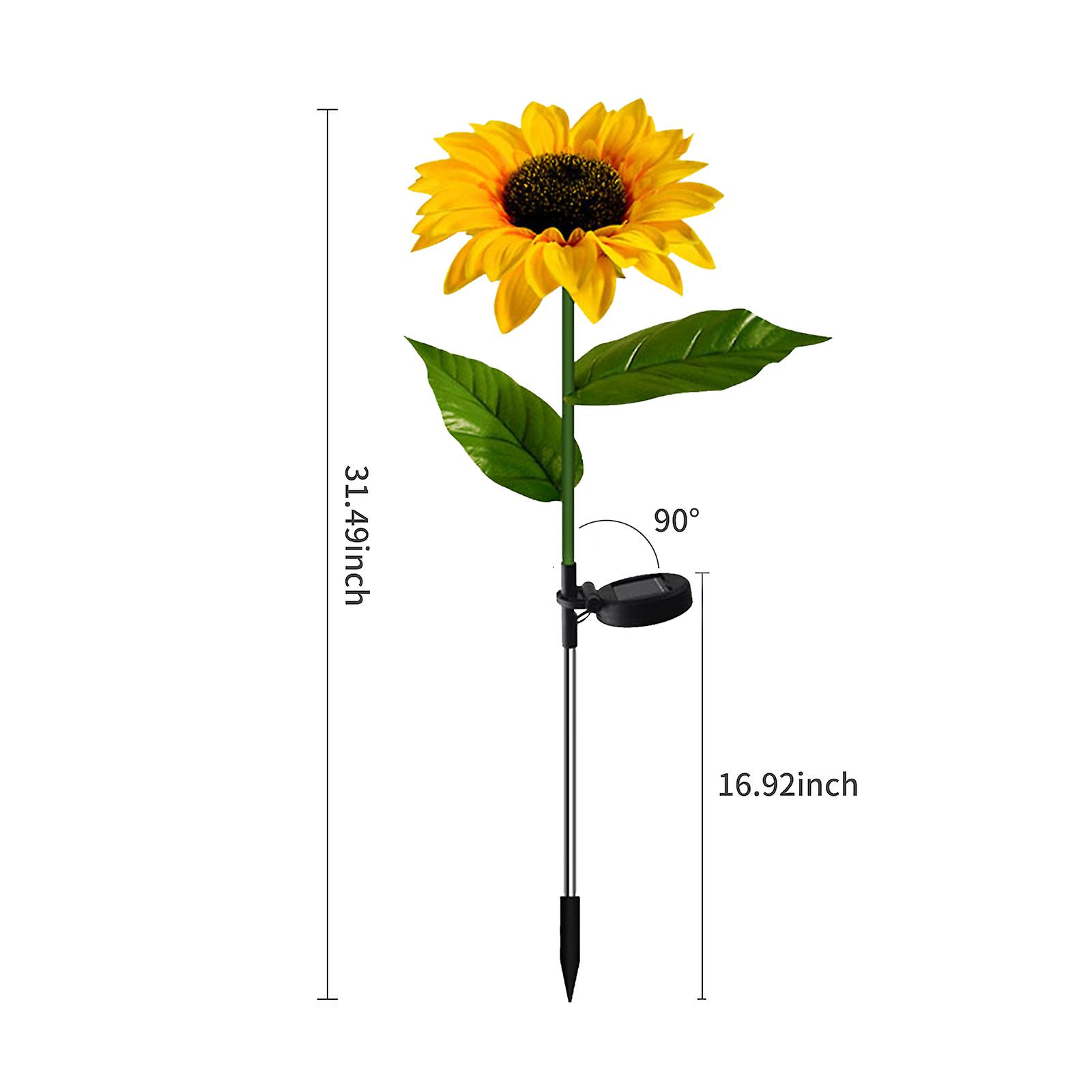 2pcs Solar Flowers Lights Outdoor Sunflower Stakes Lights Warm White Led Landscape Lights Waterproof Artificial Flowers Lights For Pathway Walkway Law