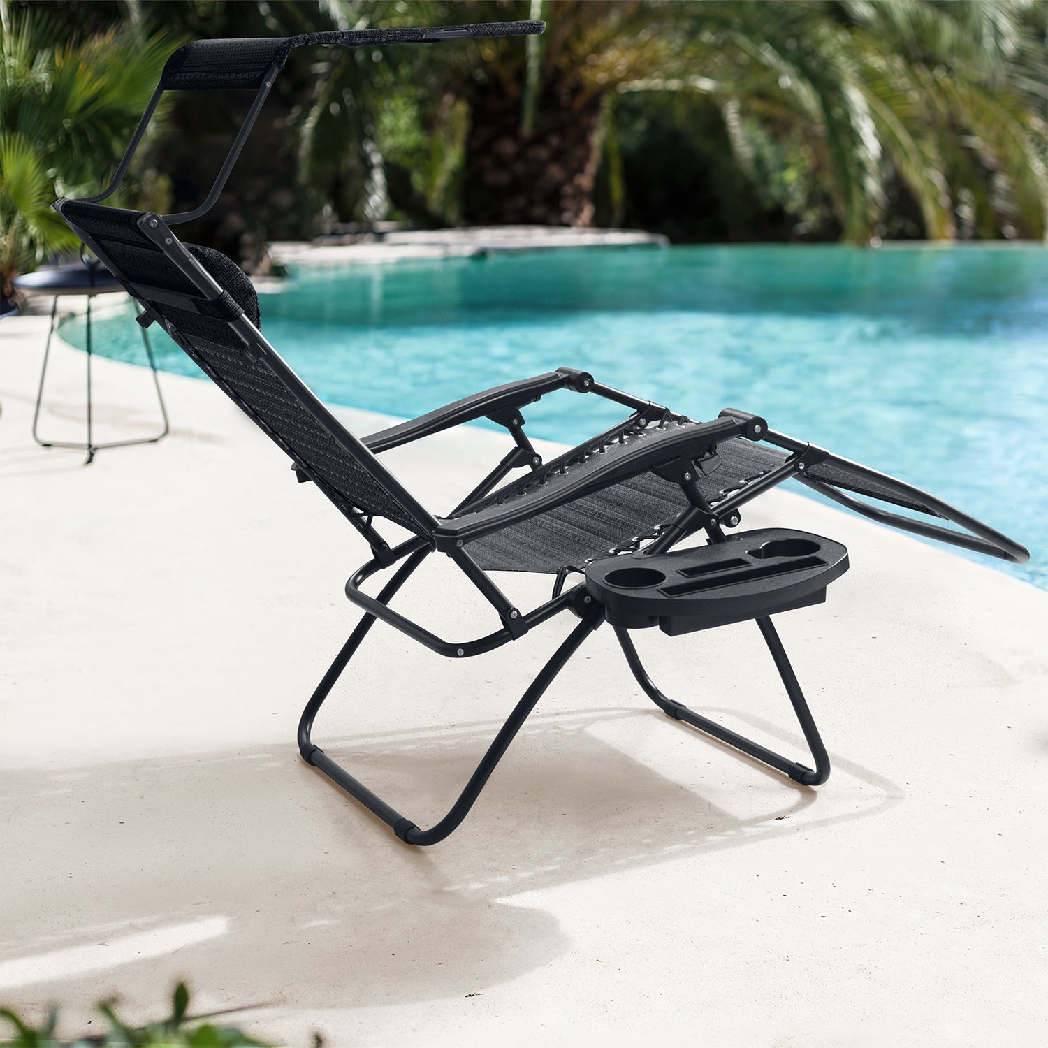 Devoko Patio Zero Gravity Chair Outdoor Folding Recliner Lounge Chair with Attachable Sunshade Canopy and Holder, 1, Black