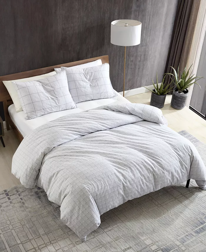 Kenneth Cole New York Holden Grid Duvet Cover Set， 3 Piece， Full Queen