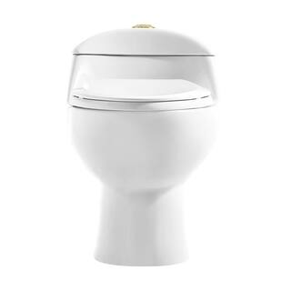 Swiss Madison Chateau 1-piece 1.11.6 GPF Dual Flush Elongated Toilet in Glossy White with Brushed Gold Hardware Seat Included SM-1T803HG