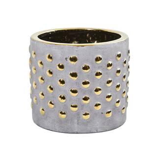 Nearly Natural 7 in. Regal Stone Hobnail Planter with Gold Accents 0769-S1