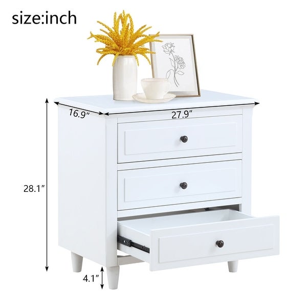 Modern Vintage 3 Drawer Wood Nightstand， White Wood Bedside Table， Side End Table for Bedroom， Living Room， Office - - 35651525