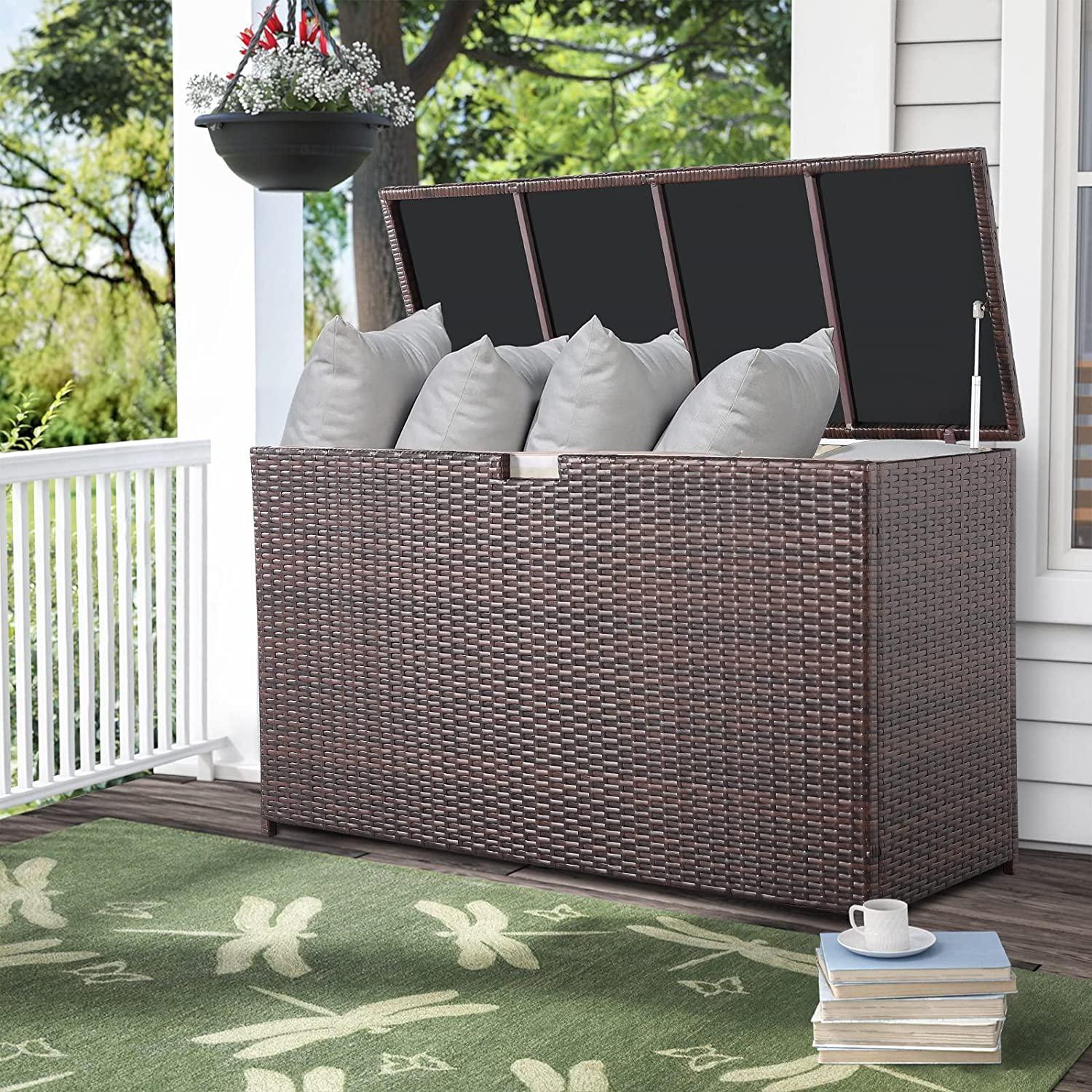 Super Patio Outdoor Patio Storage Box Waterproof, 120 Gallon Large Deck Box Wicker Storage Bin for Cushions, Garden Tools