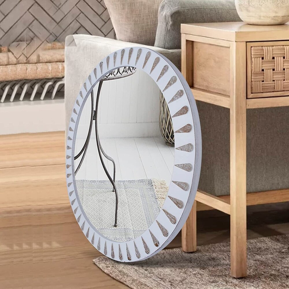 Round Wood Mirror Decorative Wall Mirrors  Farmhouse Mirror for Bathroom  Bedroom  Entryway  Living Room  Rustic Circle Mirror