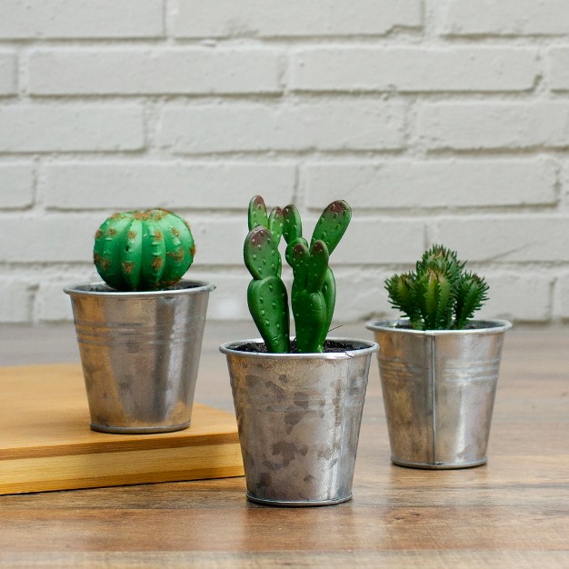 Tropical Cactus In Tin Pot Artificial Potted Plant Red green