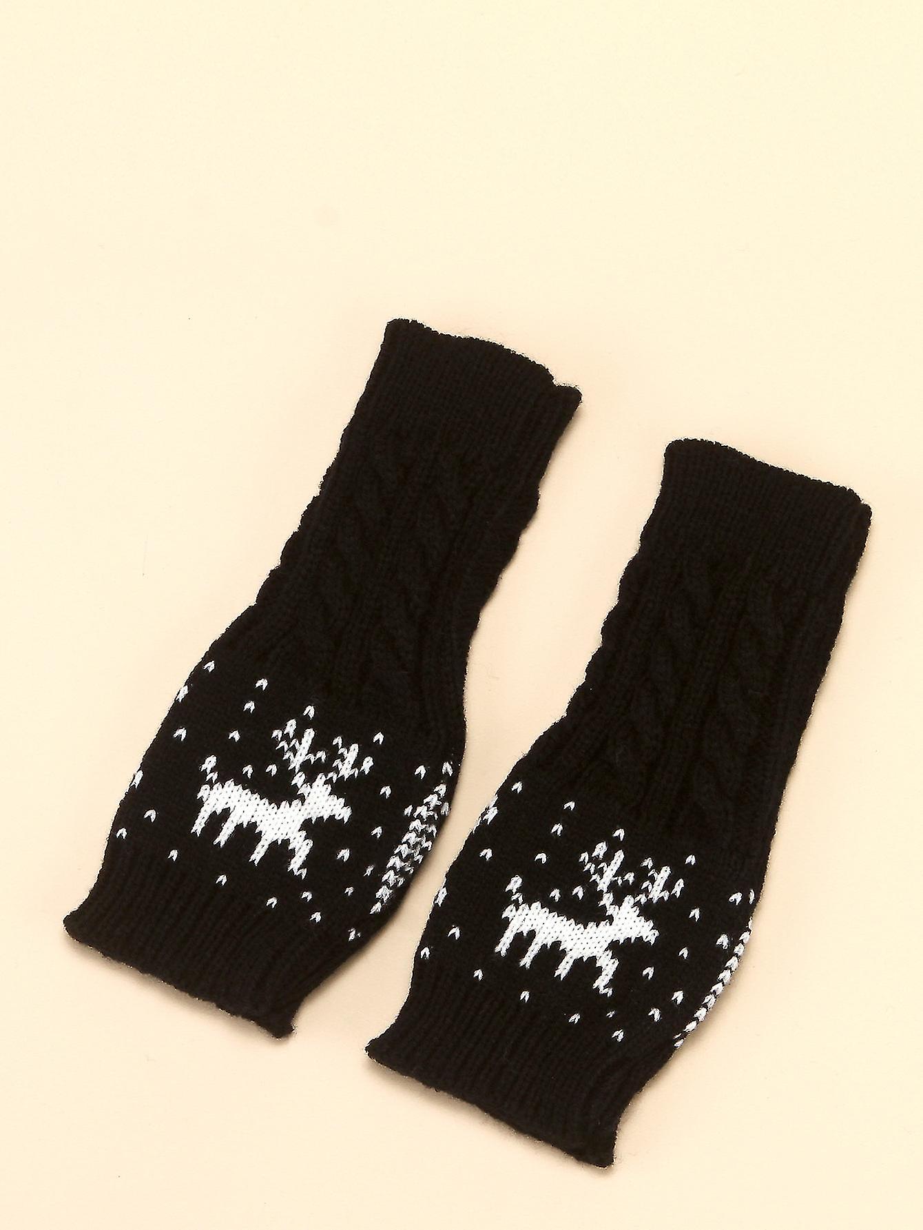 Women Fingerless Gloves - Winter Arm Warmer Gloves Wrist Gloves Thumbhole Stretchy Gloves Knitted Gloves2setwhite + Black