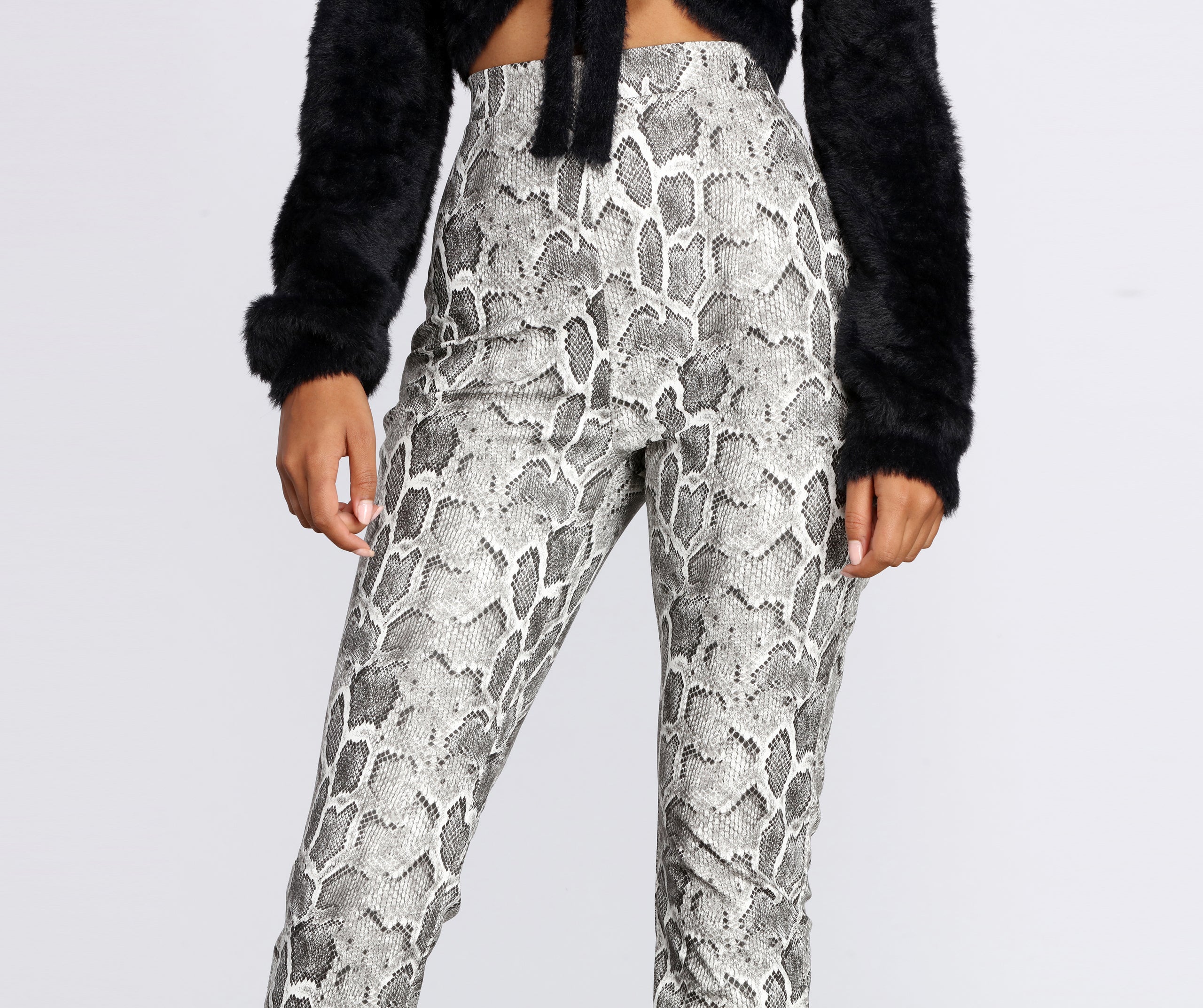 High Waist Snake Print PU Leggings