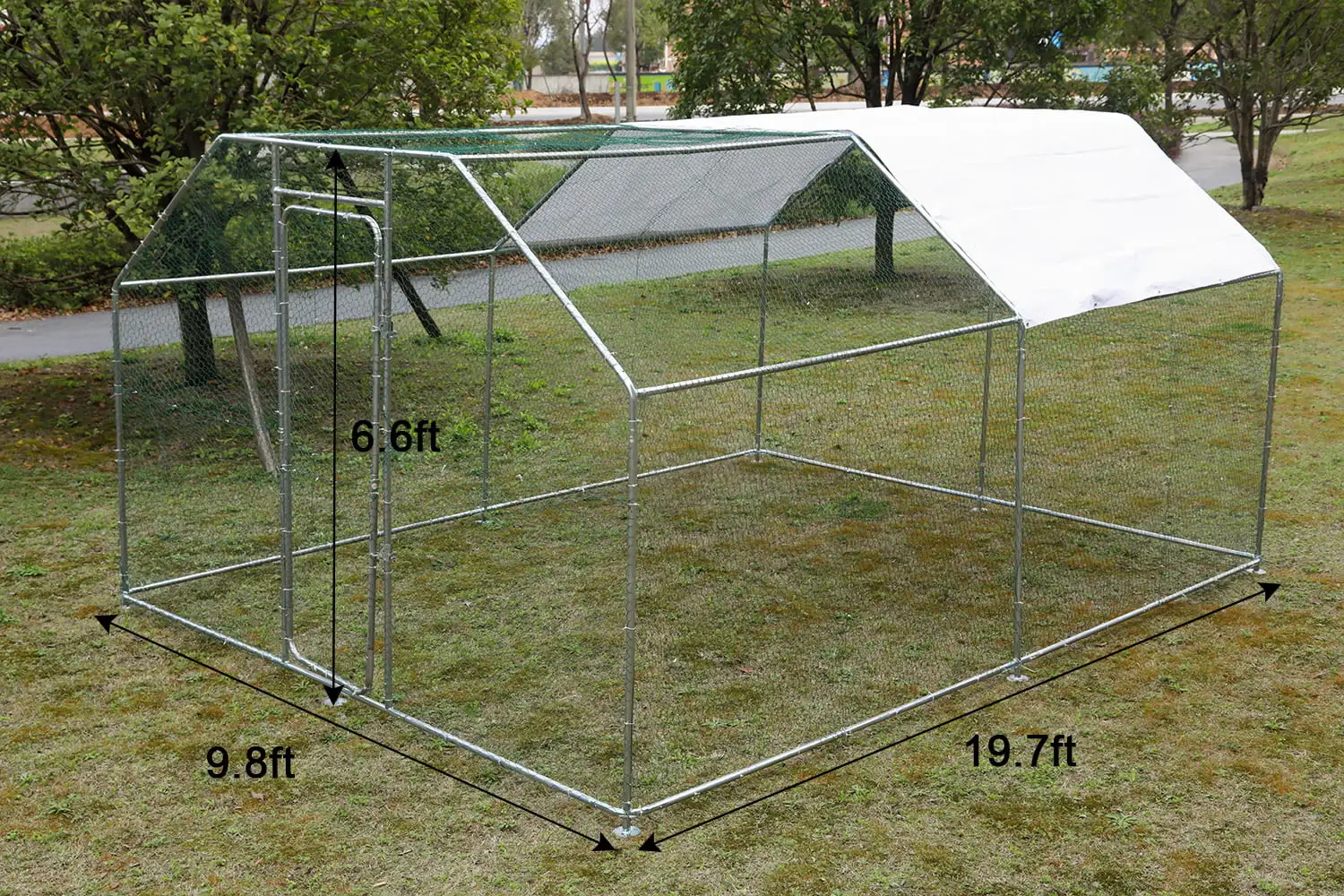 10'x10' Outdoor Heavy Duty Chicken Coops Walk in Metal Chicken Cages Large Pets Raise Crate Protector Poultry Rabbit House with Waterproof Cover Backyard