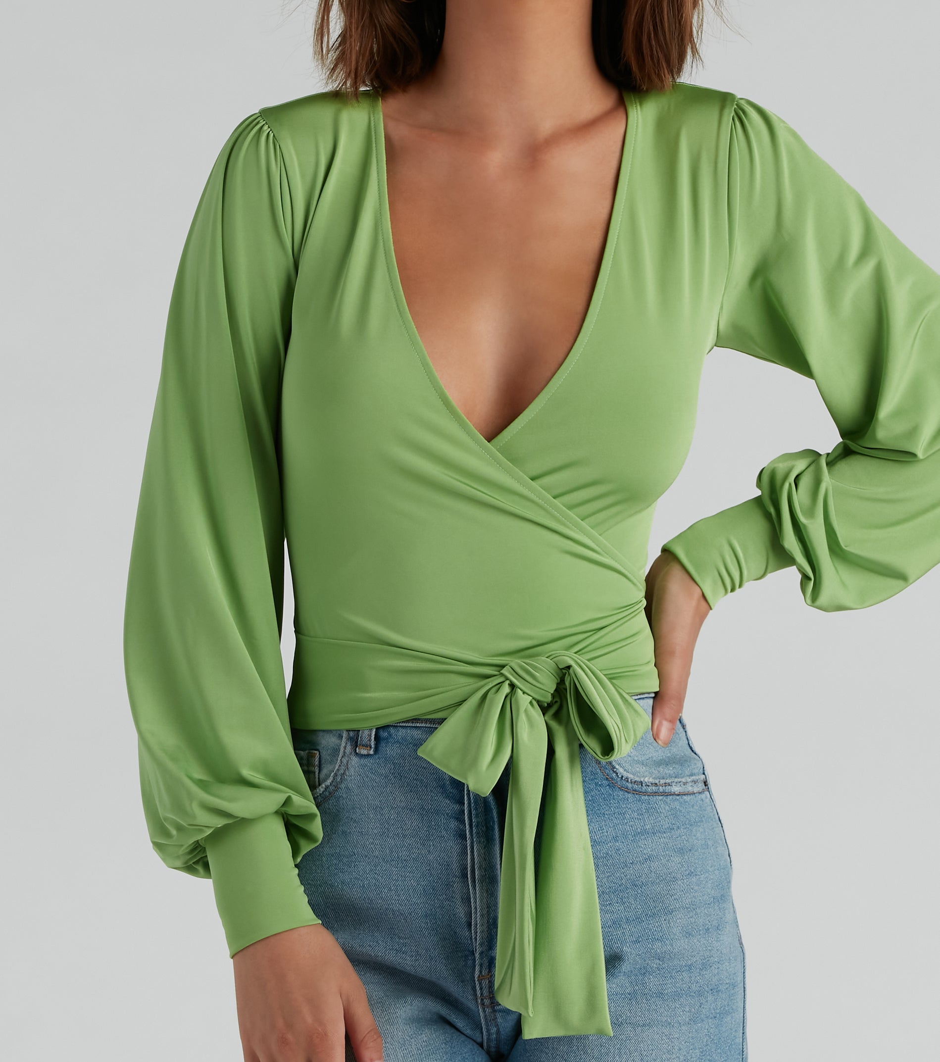 Slinky Knit Wrap Front Top