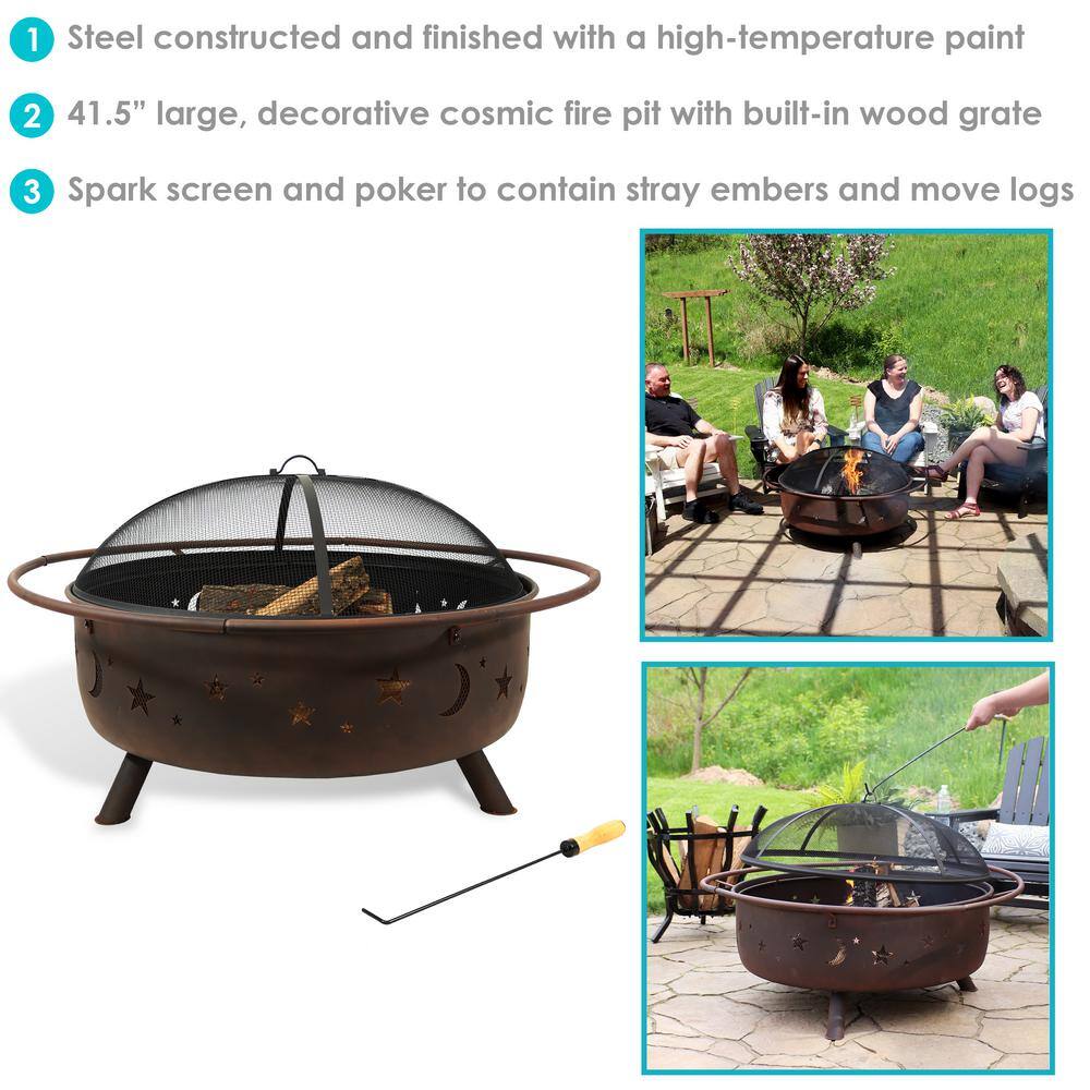 🎉Limited Time Offer🎉Sunnydaze Decor Cosmic 42 in. x 23 in. Large Round Steel Wood Burning Fire Pit with Spark Screen NB-SMS202