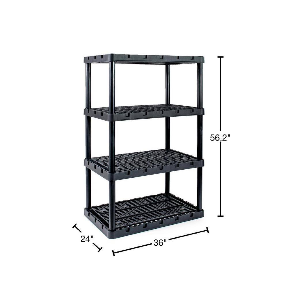 GRACIOUS LIVING Black 24 in. x 56.25 in. x 36 in. Knect-A-Shelf 3-Tier Plastic Light Duty Interlocking Storage Shelving Unit 91085-1C