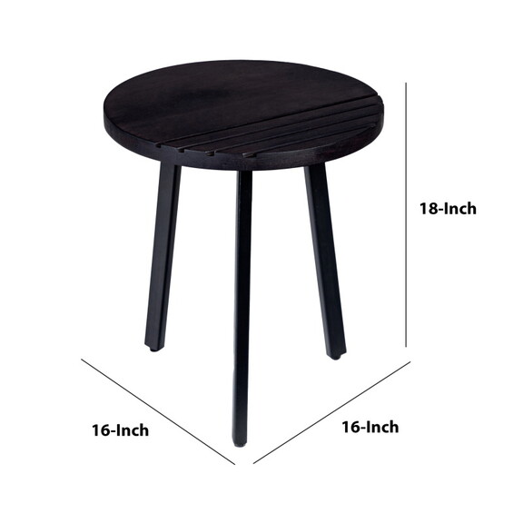 18 inch Round Mango Wood Side End Table  Grooved D...