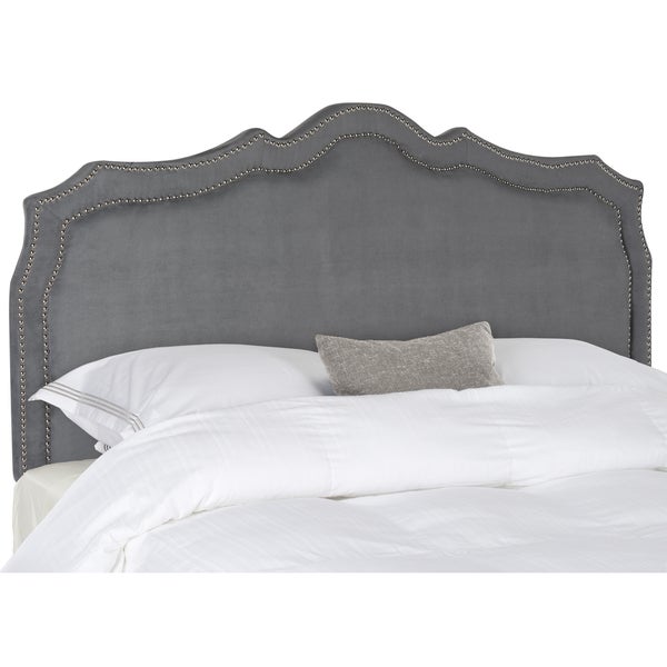 SAFAVIEH Skyler Grey Velvet Upholstered Headboard - Silver Nailhead (Queen) - - 11923828