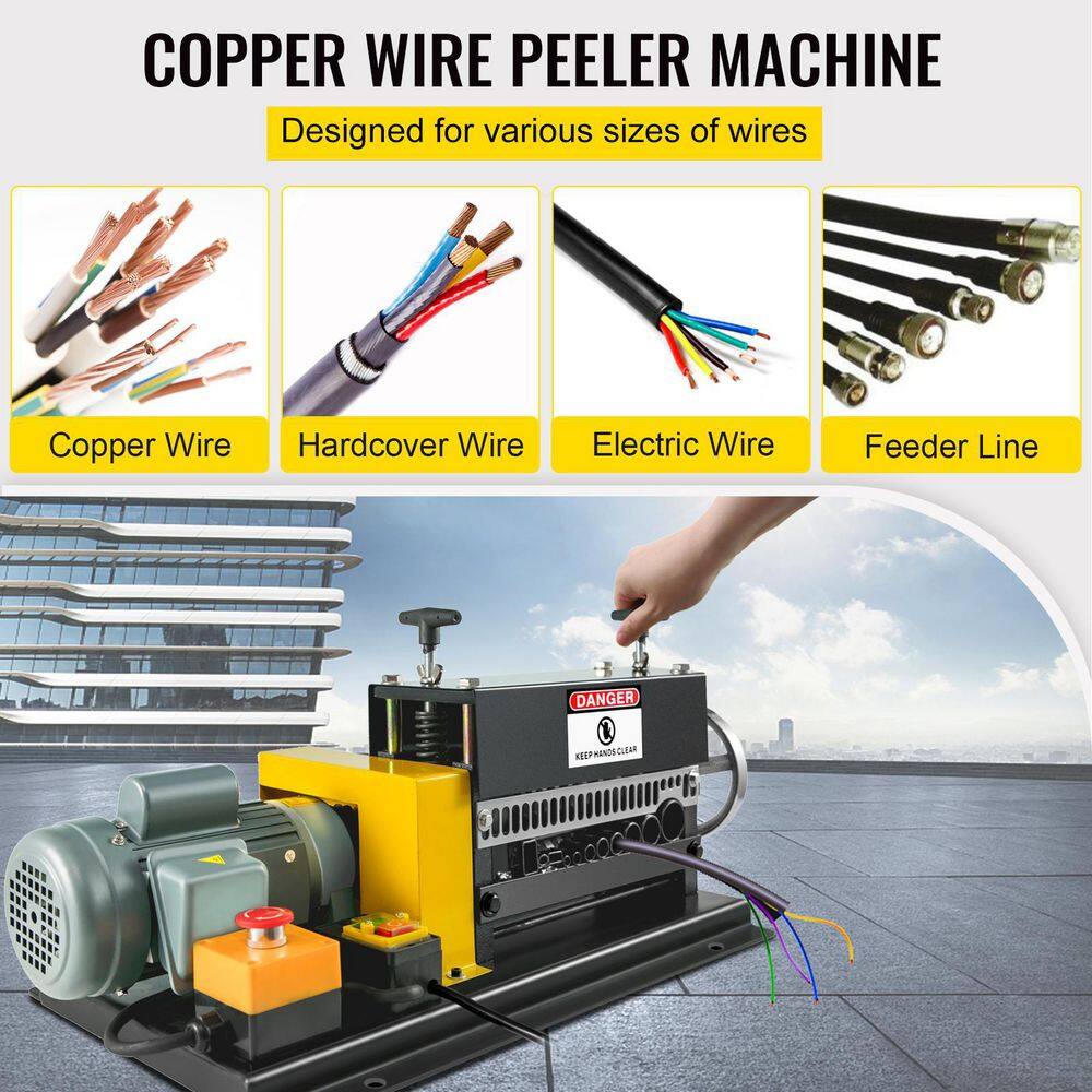 VEVOR Wire Stripping Machine 0.06 in. to 1.5 in. Automatic or Hand-crank Wire Stripper 11Holes 10 Blades Automatic Motor Rate SDT-WRA35BXJ00001V1