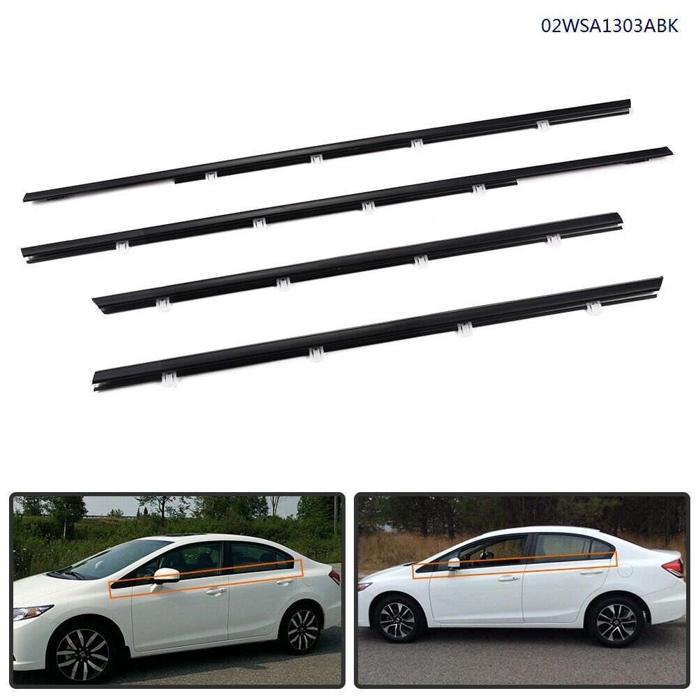 G-Plus Weatherstrip Fit For 2012-2015 Honda Civic Car Window Moulding Seal Trim Belt Black 4PCS