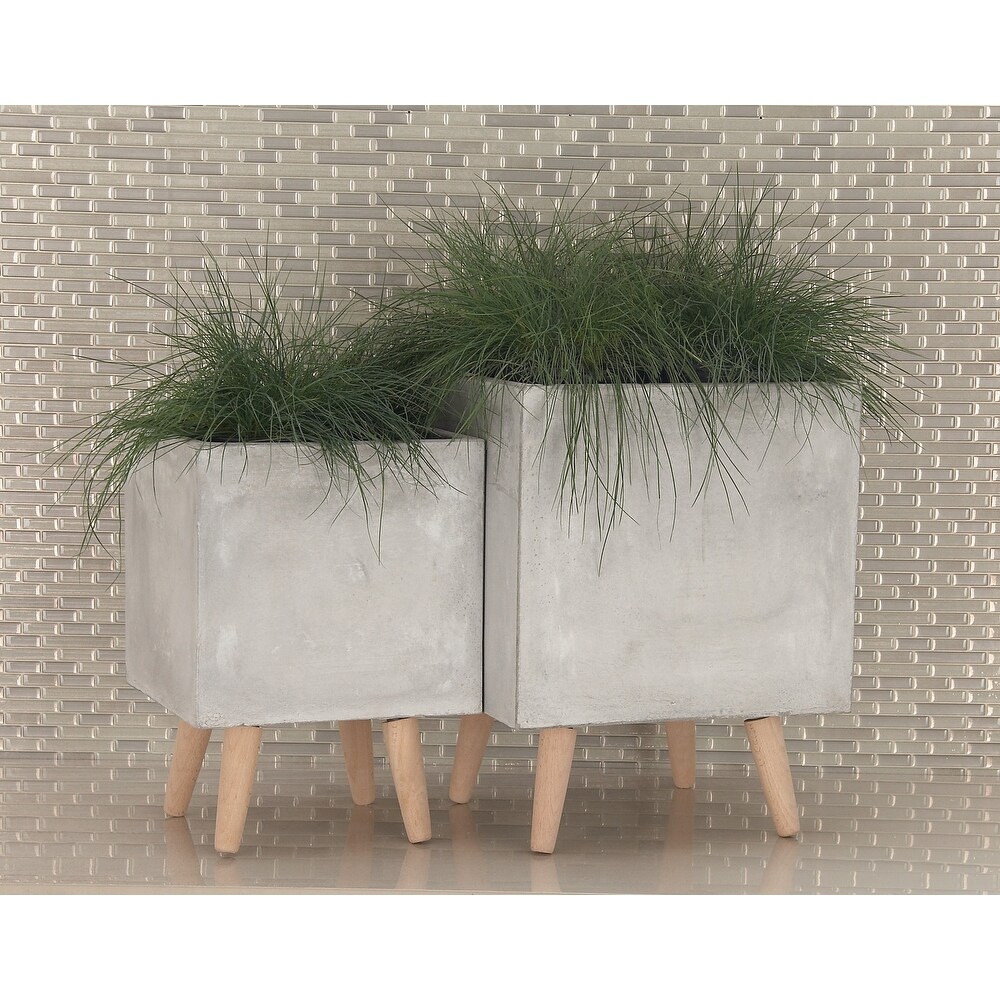 White Light Grey or Grey Fiber Clay Boho Modern Planter Pot (Set of 2)   S/2 15\