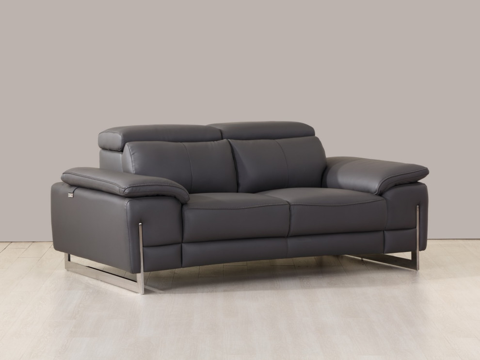 31 quotTasteful Dark Grey Leather Loveseat   Contemporary   Loveseats   by HomeRoots  Houzz