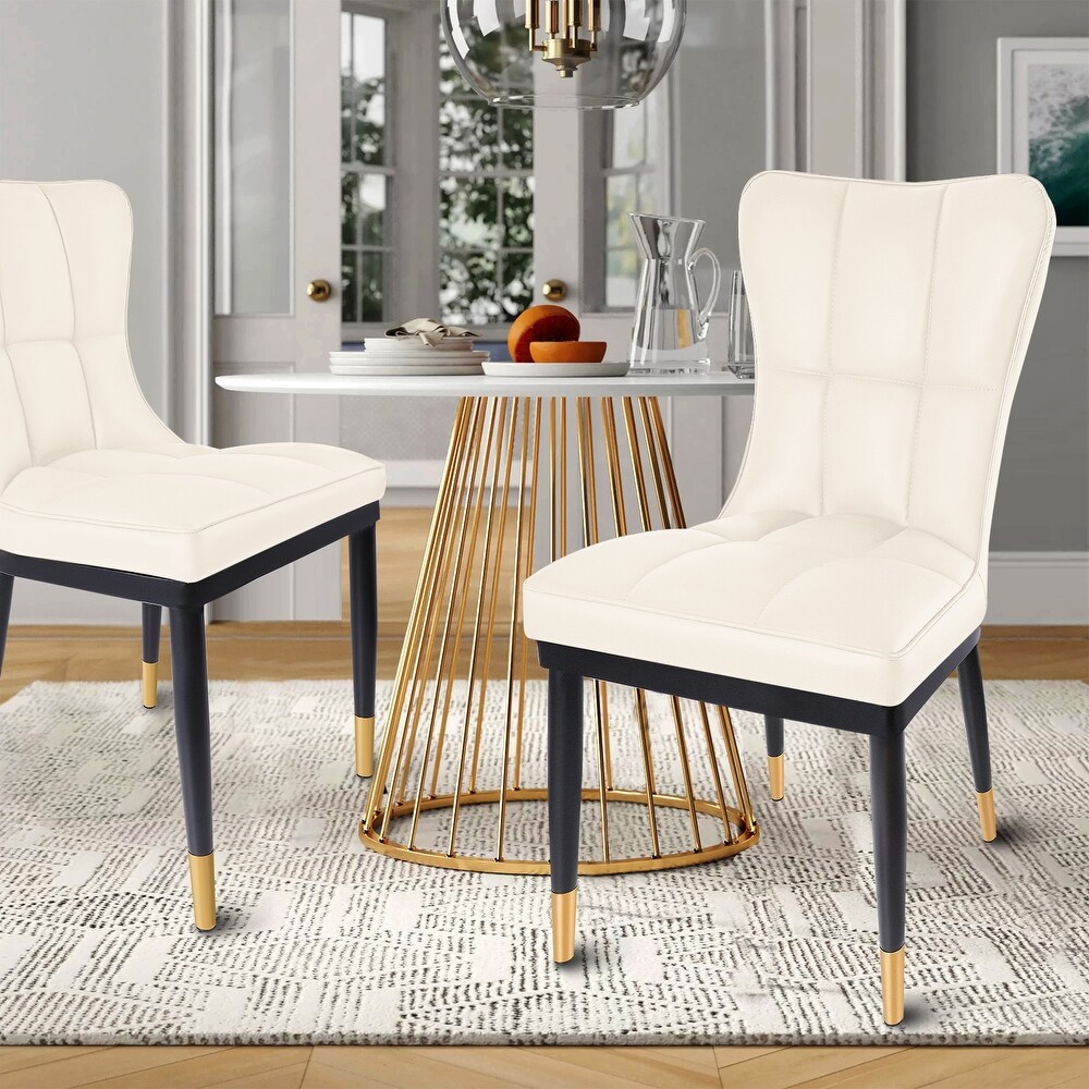 Modern Faux Leather Dining Chairs Upholstered Checked Pattern Set of 4