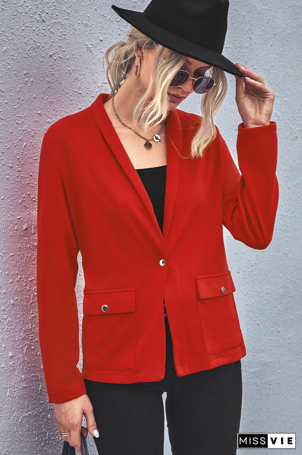 Plain Pocketed Open One Button Blazer Jackets