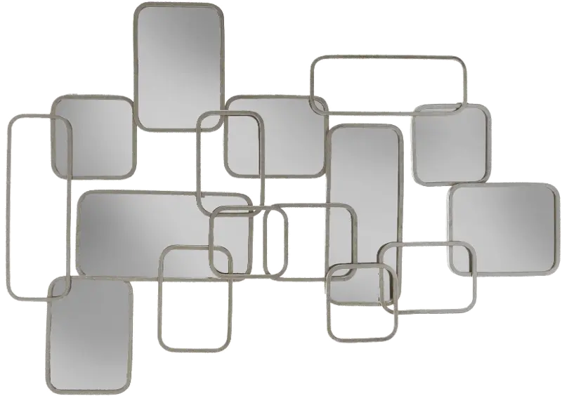 39 Inch Silver Metal and Mirrored Abstract Wall Decoration