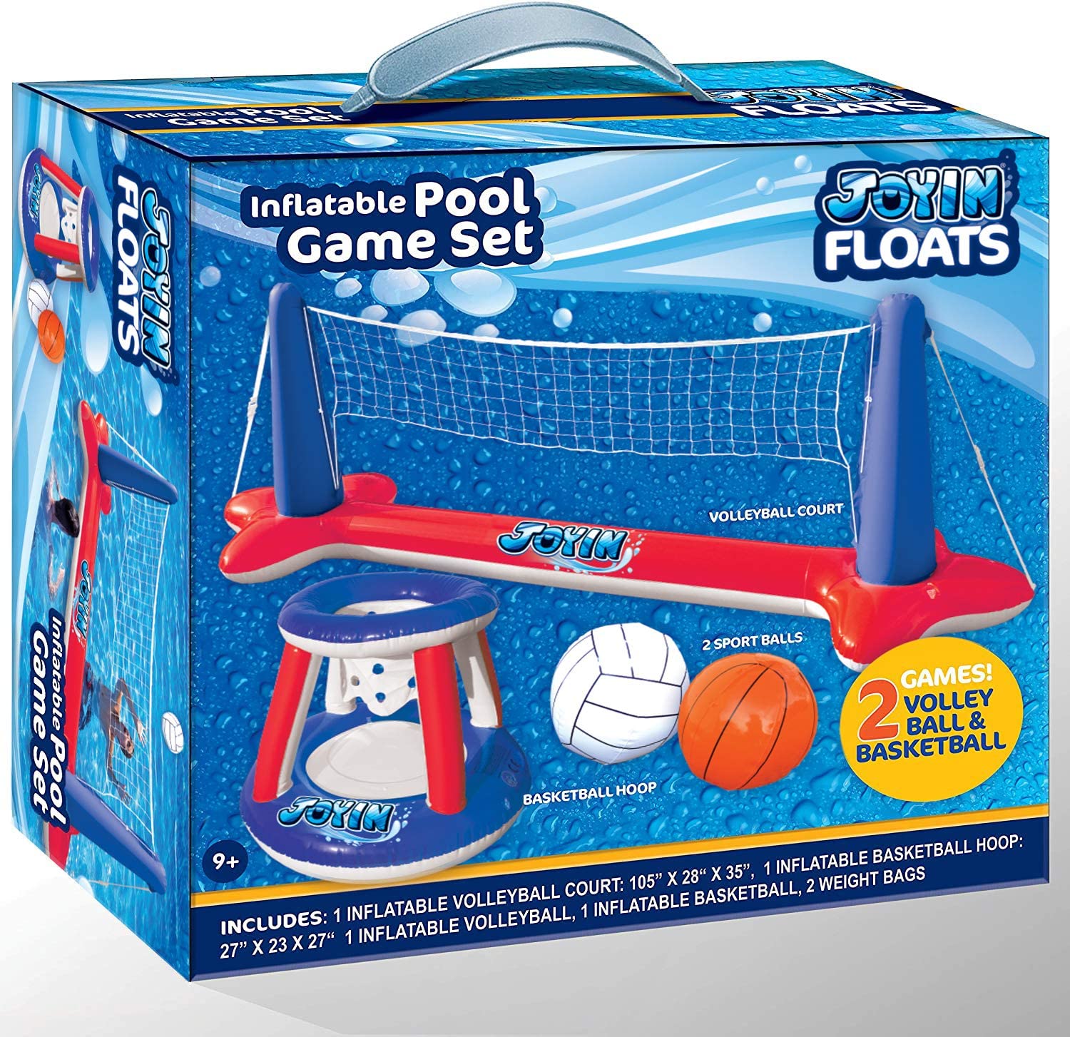 Clearance - Inflatable Volleyball Net & Basketball Hoops Red & Blue Pool Float Set