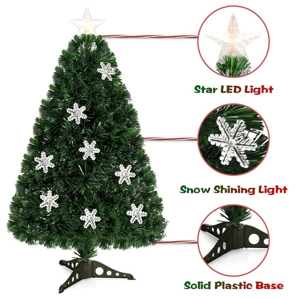 3Foot Fiber Optic Prelit Christmas Tree with Snowflakes and LED Lights