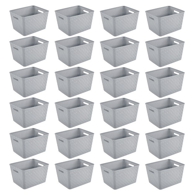 Sterilite 14 quot lx8 quot h Rectangular Weave Pattern Tall Basket W handles For Bathroom Laundry Room Pantry amp Closet Storage Organization Cement 24 Pack