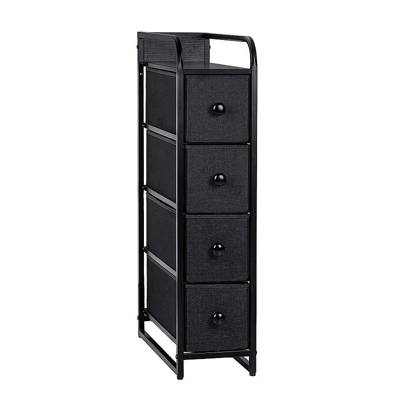 REAHOME 4 Drawer Vertical Storage Organizer Narrow Tower Dresser， Black Grey