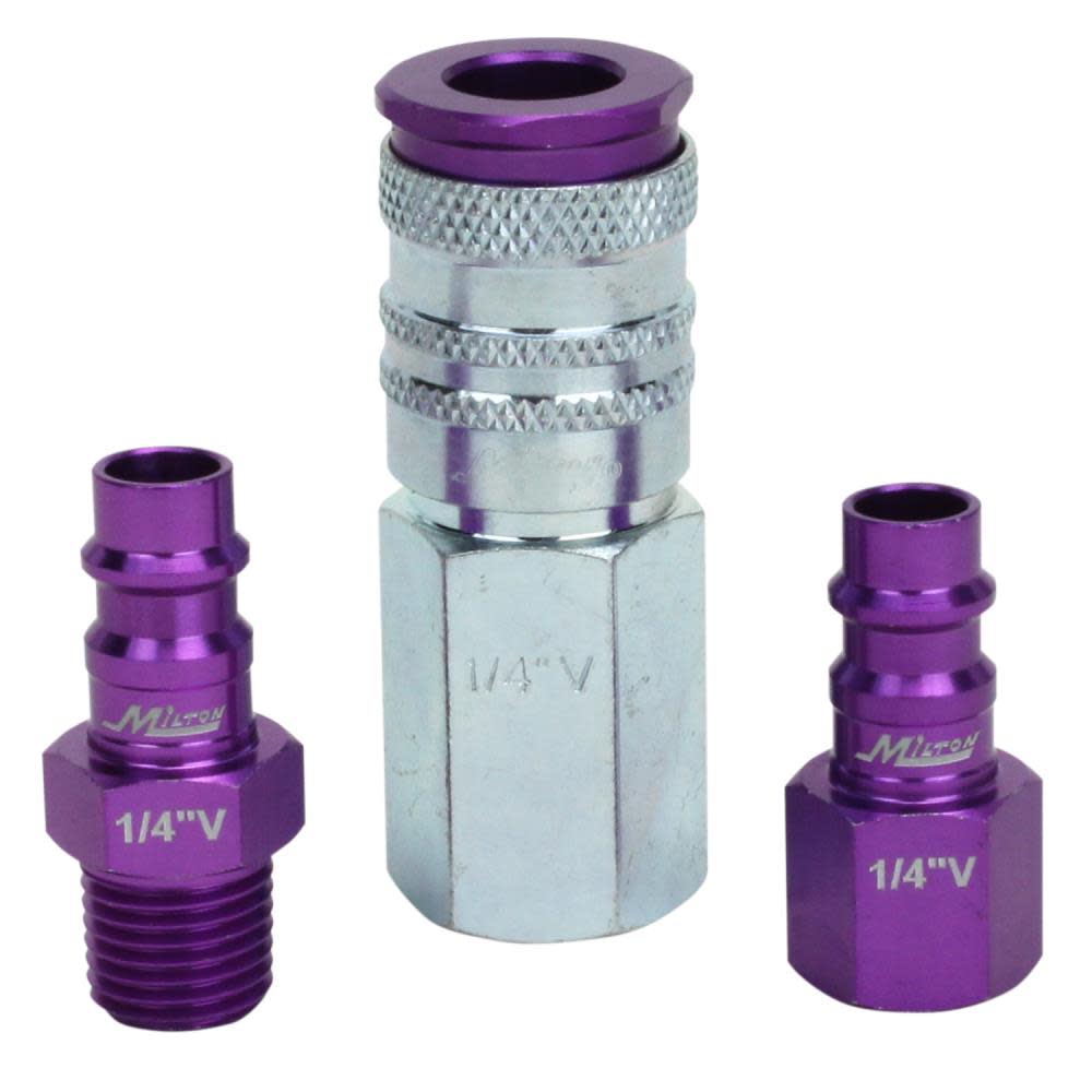 ColorFit® by Milton® S-303VKIT HIGHFLOWPRO™ Coupler and Plug Kit ; (V-Style， Purple) ; 1/4 NPT， (3-Piece) ;