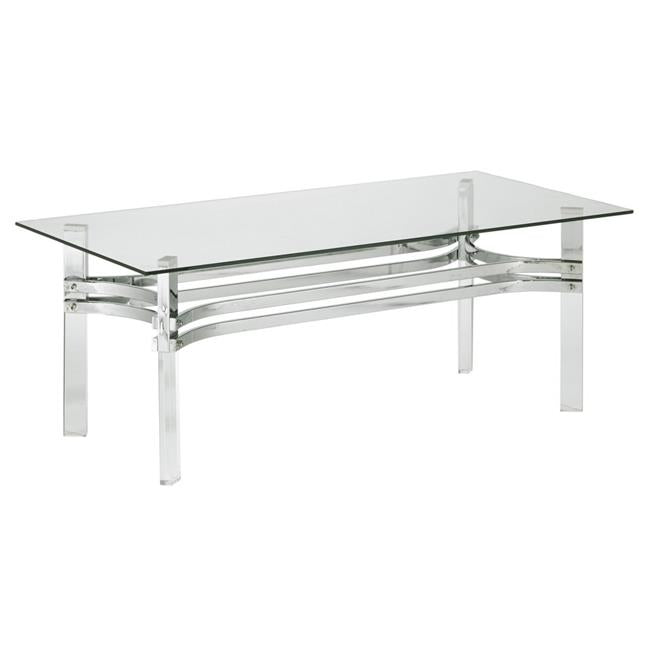 Benjara BM213340 Rectangular Glass Top Cocktail Table with Straight Acrylic Legs - Clear & Chrome - 18 x 47 x 23 in.