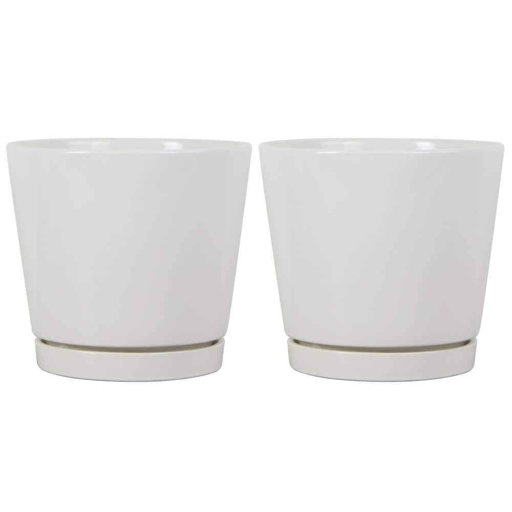 Trendspot 8 in. White Knack Ceramic Planter， Set of 2 ECR01721S-08W